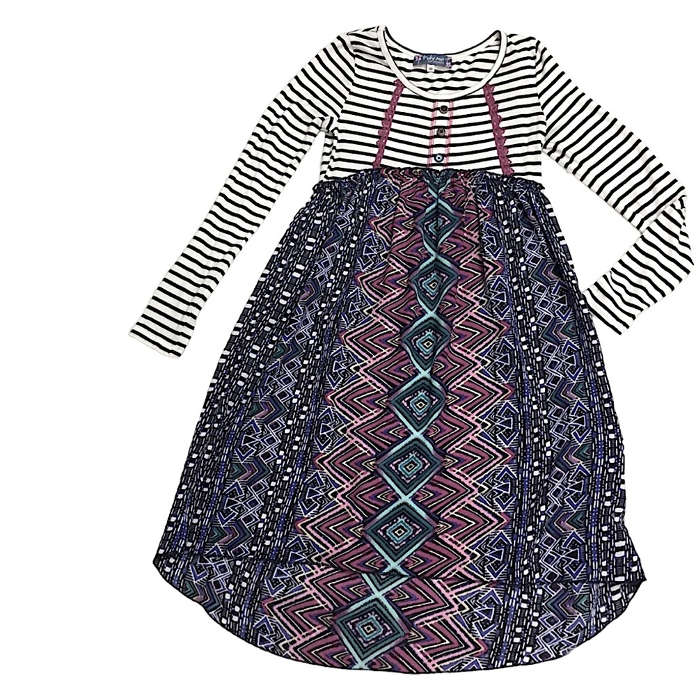 🔥SALE 3/$20 TRULY ME sz 10 Long Length Girls Dress Stripes Geometric Patterned